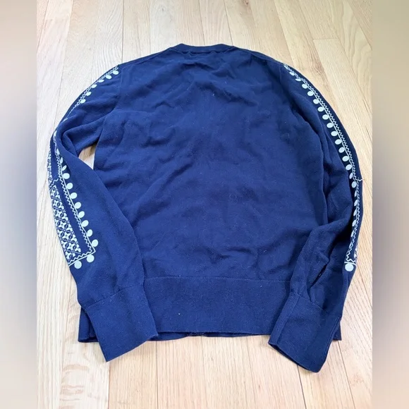 J.Crew Navy Embroidered Cardigan Size Small Button Front Sweater - Picture 5 of 5